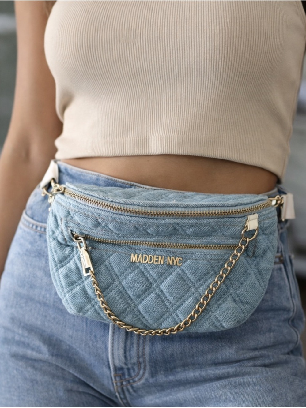 Madden NYC Quilted Denim Crossbody Bag